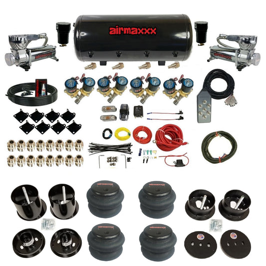 airmaxxx 1/2 fast bag air suspension kit with 580 chrome compressors steel tank and 2600 bags for 1963 1964 cadillac KCAD63-580C2-812-89S-7TBK-WK-HF