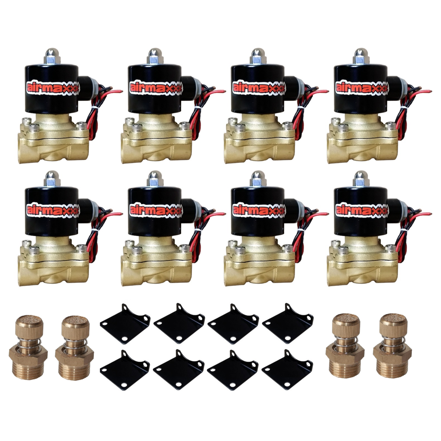 airmaxxx 1/2 inch brass air valves & mounting brackets w/slow down fittings 8 pack for air ride suspension  