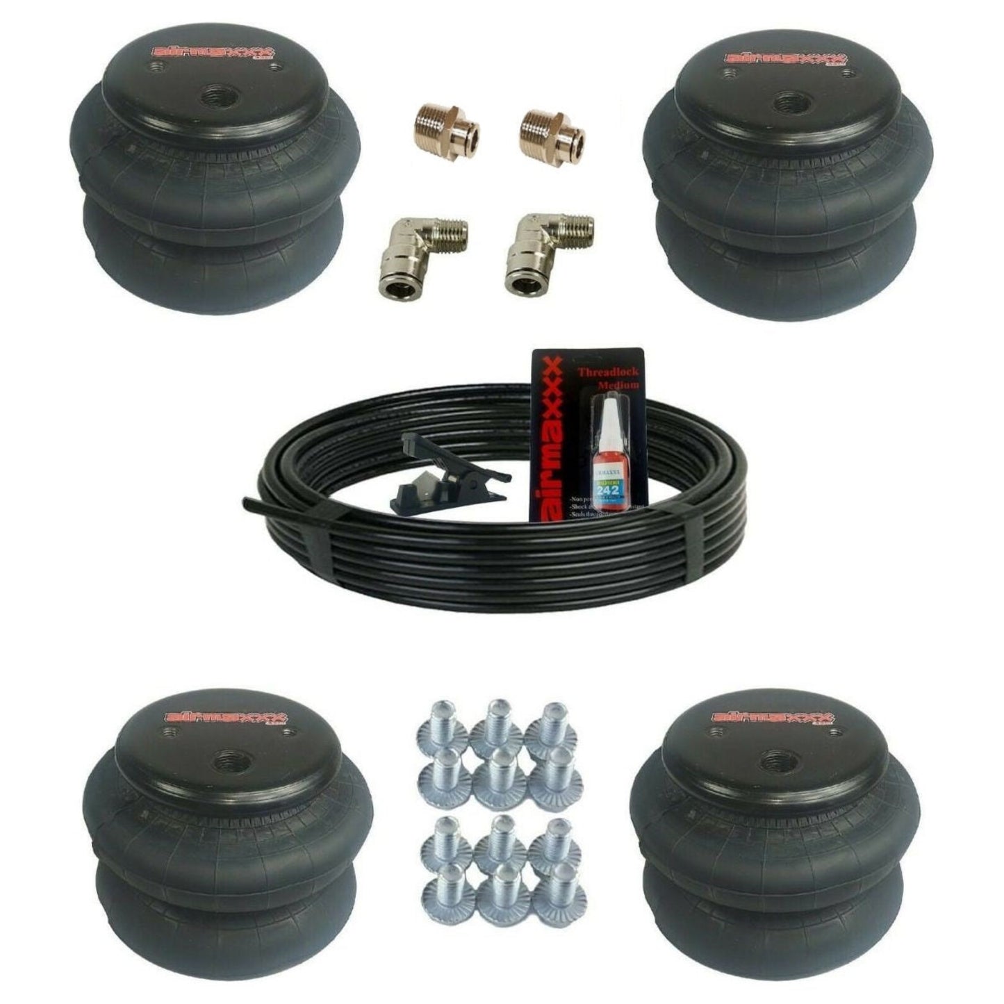 airmaxxx 2600 suspension bags replacement for Firestone 224c w/air hose & elbow straight fittings