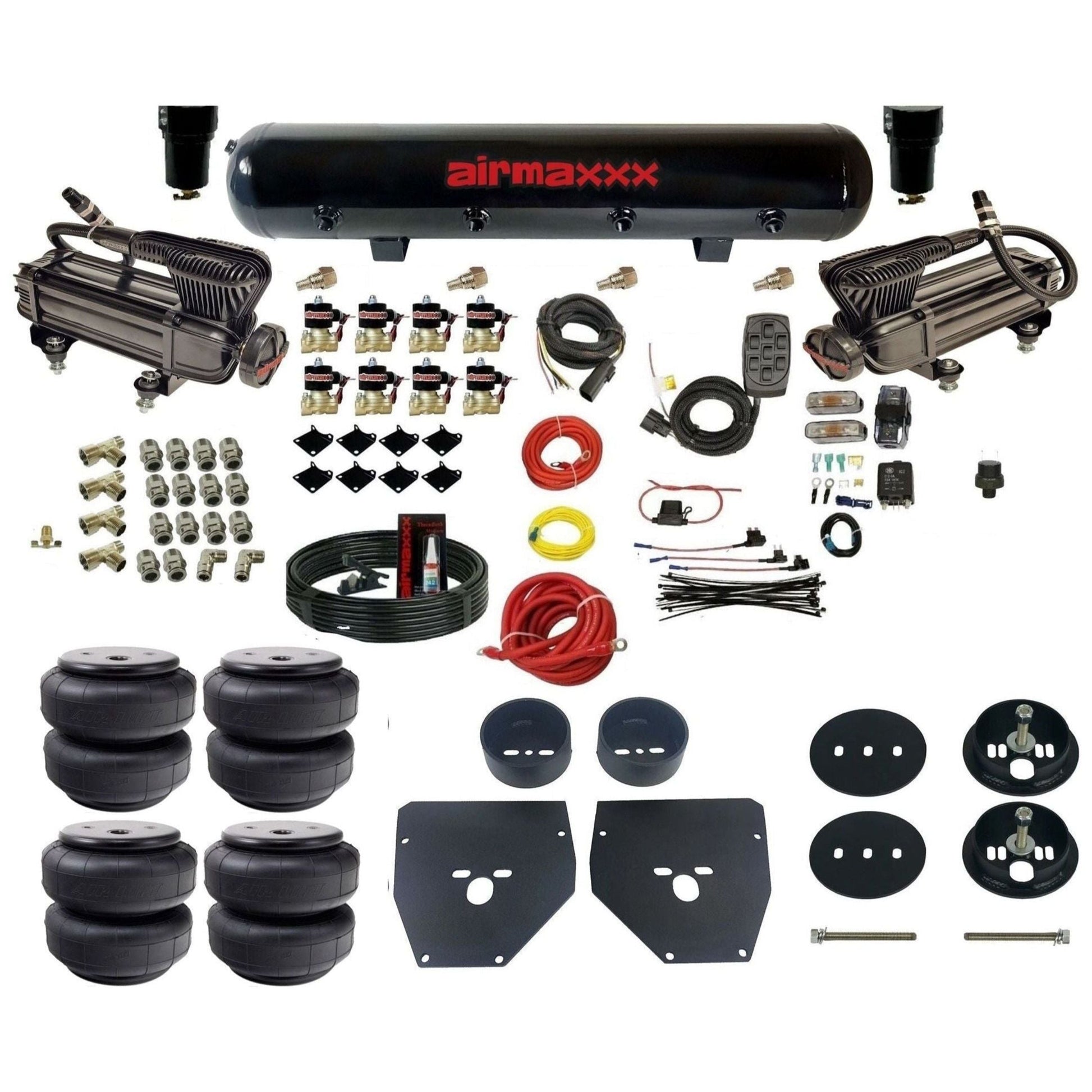 airmaxxx 3/8" Air Suspension Kit 480 black air compressors black aluminum air tank Air Lift bags & brackets Fits 1963-72 Chevy C10 2wd KC1063-XB2-838-59S-7BK-WK-HFD26