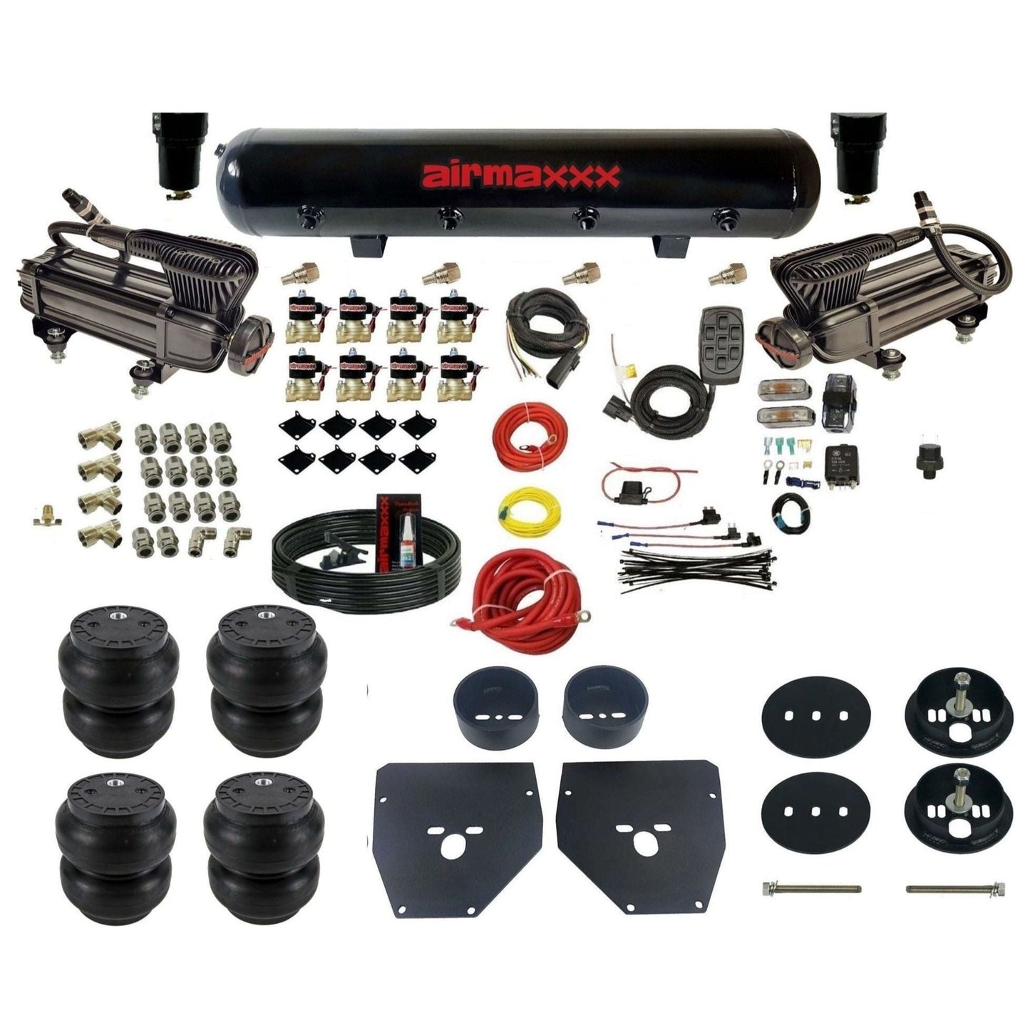 airmaxxx 3/8" Air Suspension Kit 480 black air compressors black aluminum air tank Slam bags & brackets Fits 1963-72 Chevy C10 2wd KC1063-XB2-838-59S-7BK-WK-HFSS7
