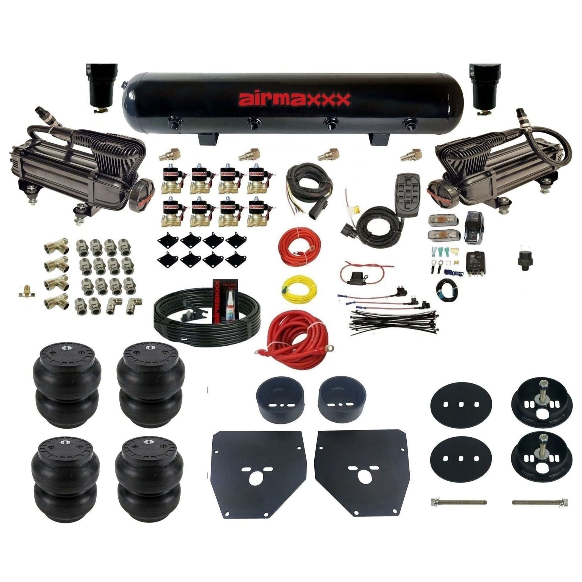 airmaxxx 3/8" Air Suspension Kit 480 black air compressors black aluminum air tank Slam bags & brackets Fits 1963-72 Chevy C10 2wd KC1063-XB2-838-59S-7BK-WK-HFSS7