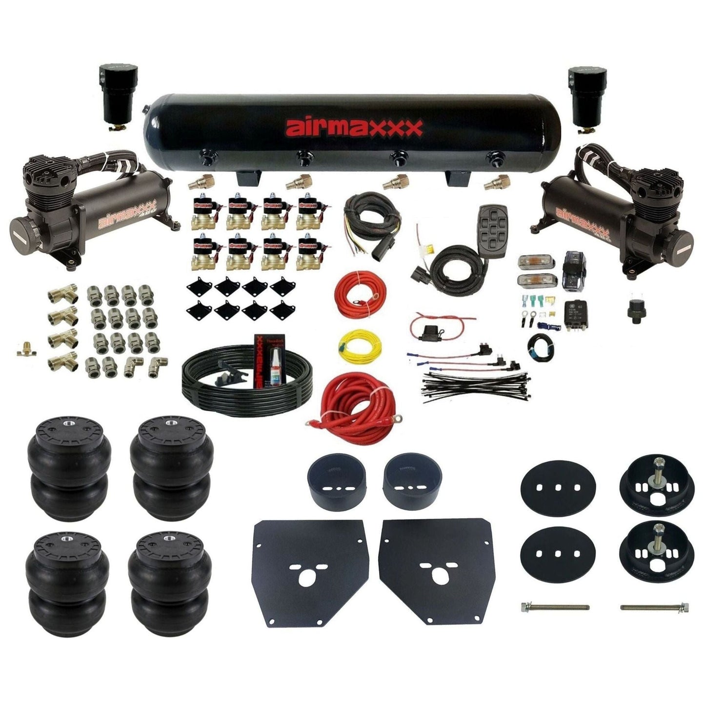 airmaxxx 3/8" Air Suspension Kit Black 480 air compressors steel air tank Slam bags & brackets Fits 1963-72 Chevy C10 2wd KC1063-480B2-838-59-7BK-WK-HFSS7