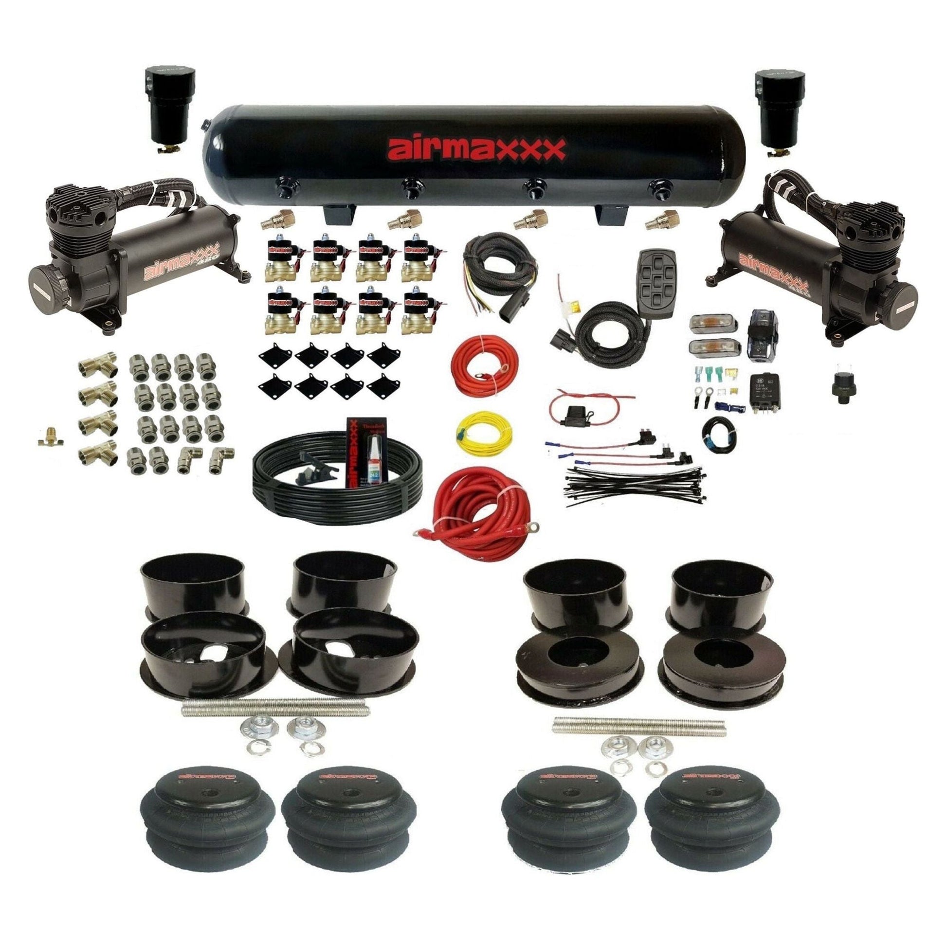 airmaxxx 3/8" Fast Bag airmaxxx Air Suspension Kit w/ Black 480 steel tank and 2600 bags Fits 1971-77 GM B-Body KBBDY-480B2-838-59-7BK-WK-HF