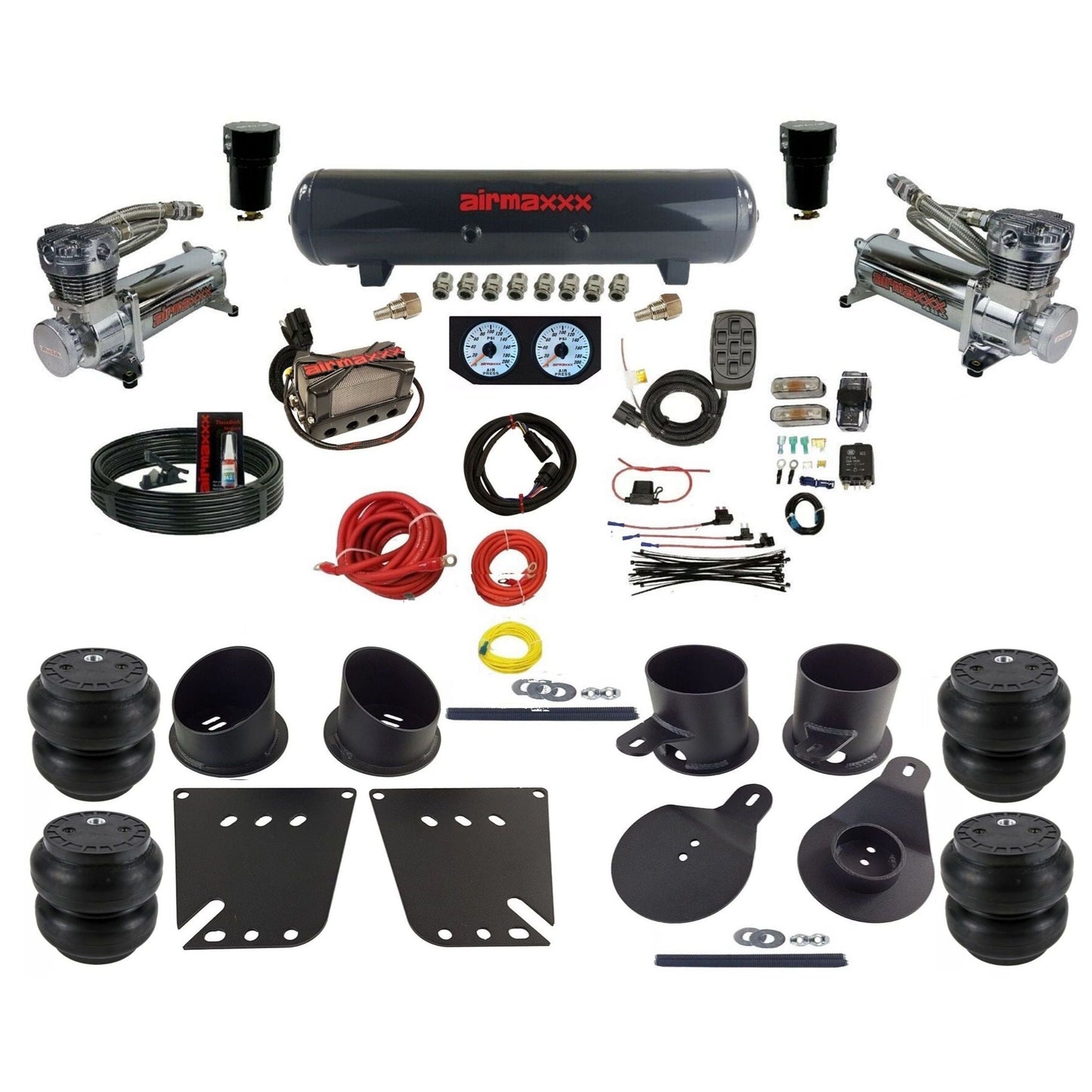 airmaxxx 3/8 Manifold Bags 480 chrome Compressors steel tank slam bags Air Ride Suspension Kit Fits 1958-64 Impala KIMP58-480C2-57S-X4X7-WK-HFSS7