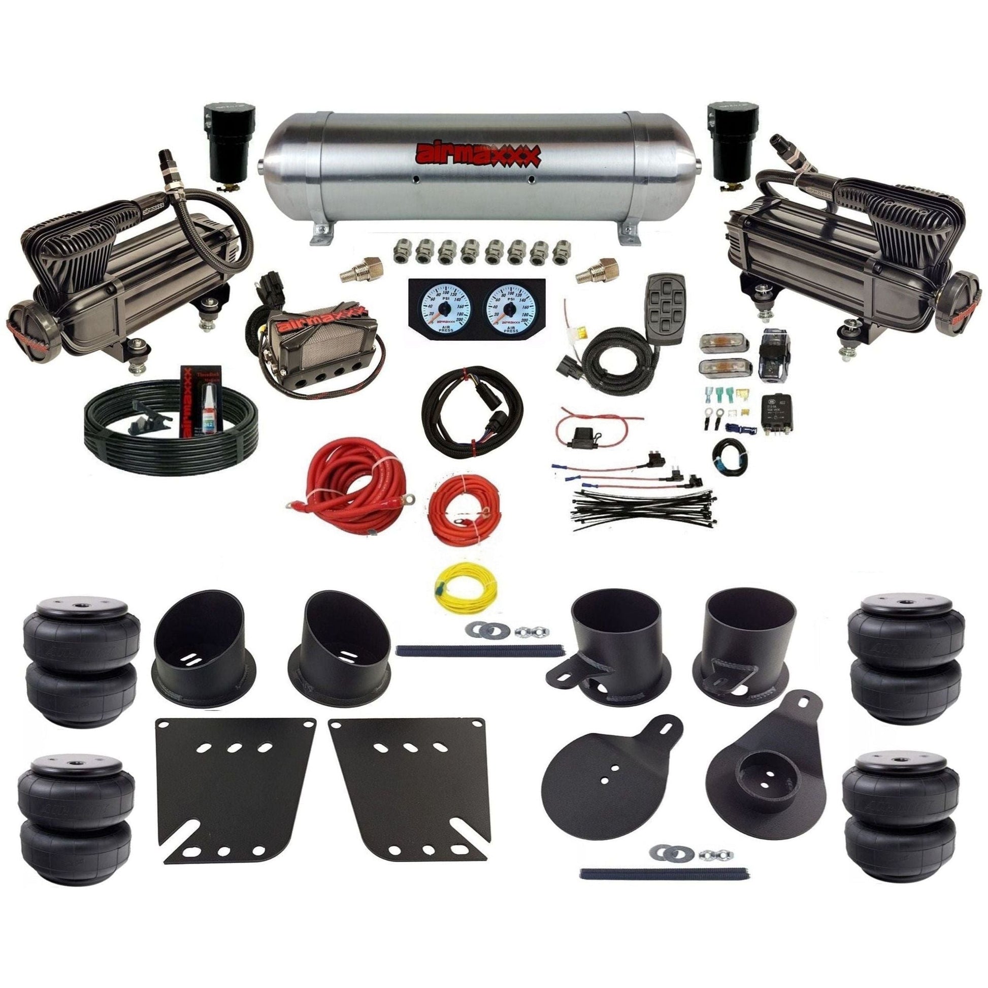 airmaxxx 3/8 Manifold Bags X-Series Compressors aluminum tank air lift bags Air Ride Suspension Kit Fits 1958-64 Impala KIMP58-XB2-57ARW-X4X7-WK-HFD25