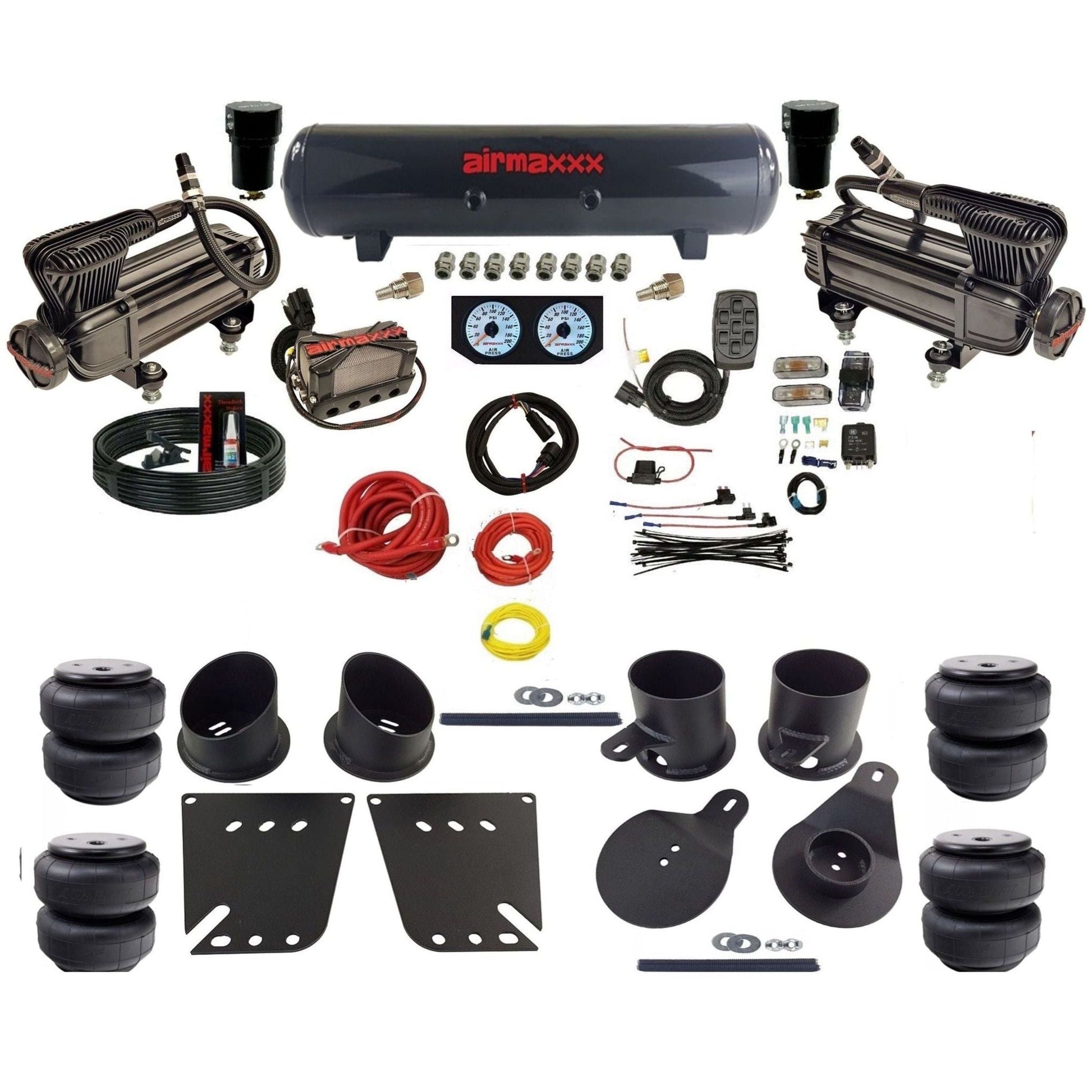 airmaxxx 3/8 Manifold Bags X-Series Compressors steel tank air lift bags Air Ride Suspension Kit Fits 1958-64 Impala KIMP58-XB2-57S-X4X7-WK-HFD25