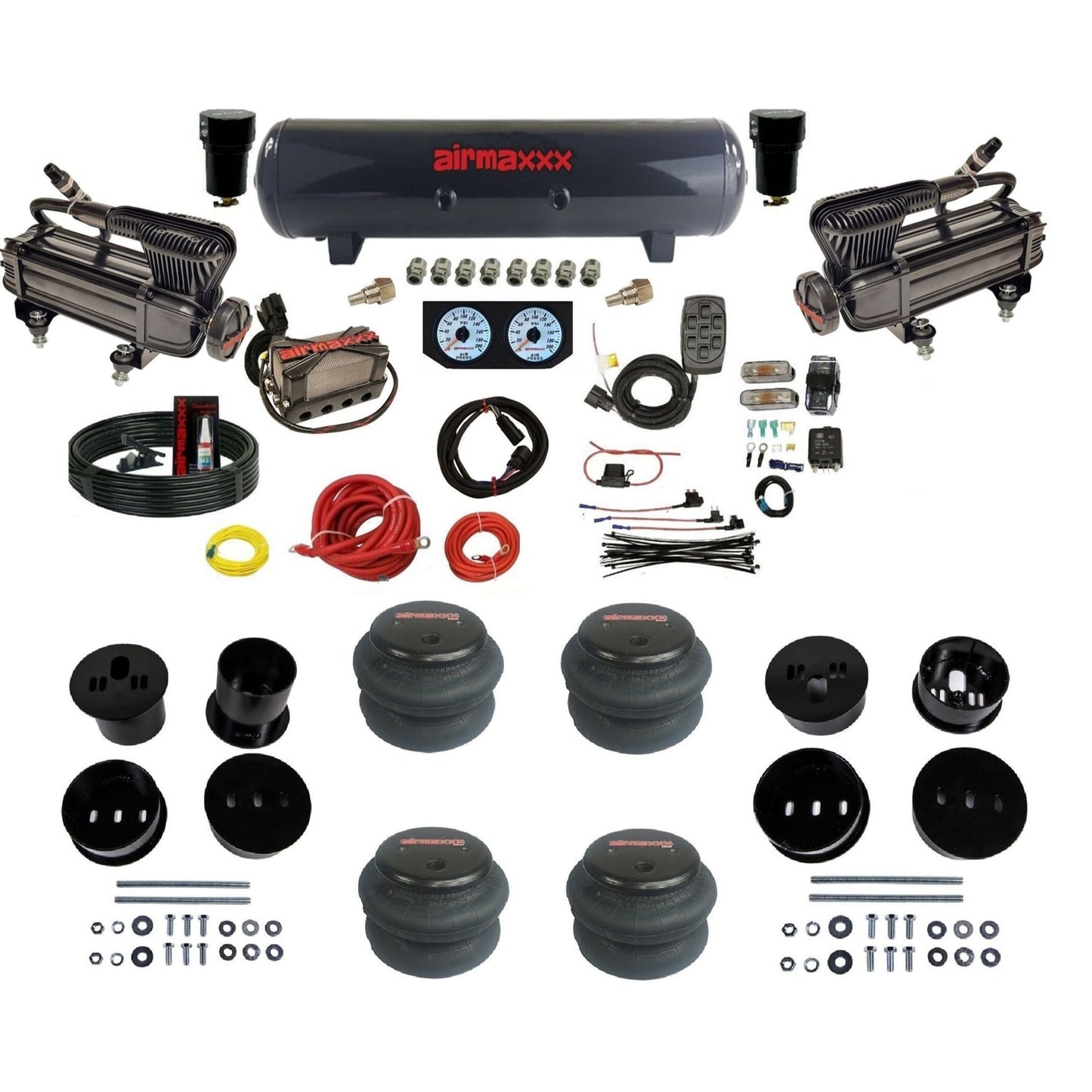 airmaxxx 3/8" X-series air compressor steel tank 2600 bags & brackets kit for 1958-1960 Cadillac KCAD58-XB2-57S-X4X7-WK-HF