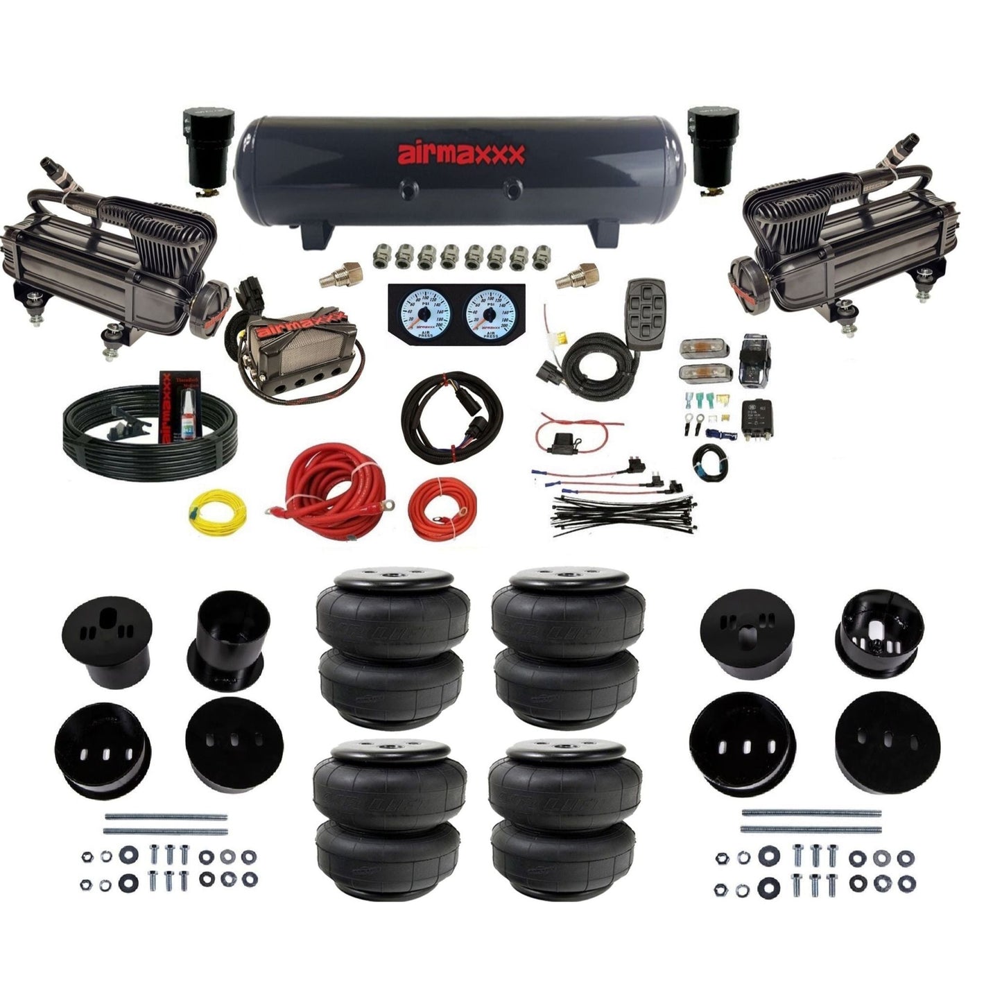 airmaxxx 3/8" X-series air compressor steel tank Air Lift bags & brackets kit for 1958-1960 Cadillac KCAD58-XB2-57S-X4X7-WK-HFD25