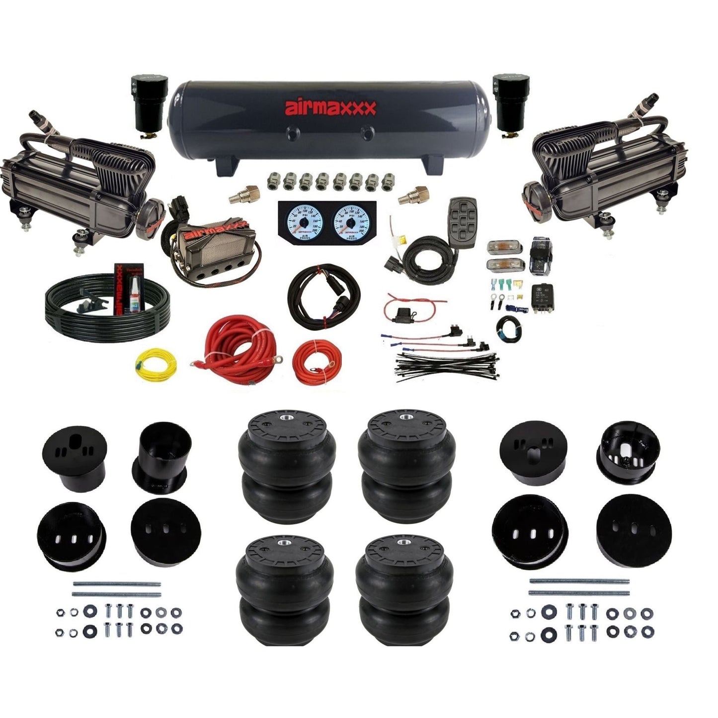 airmaxxx 3/8" X-series air compressor steel tank Slam bags & brackets kit for 1958-1960 Cadillac KCAD58-XB2-57S-X4X7-WK-HFSS7