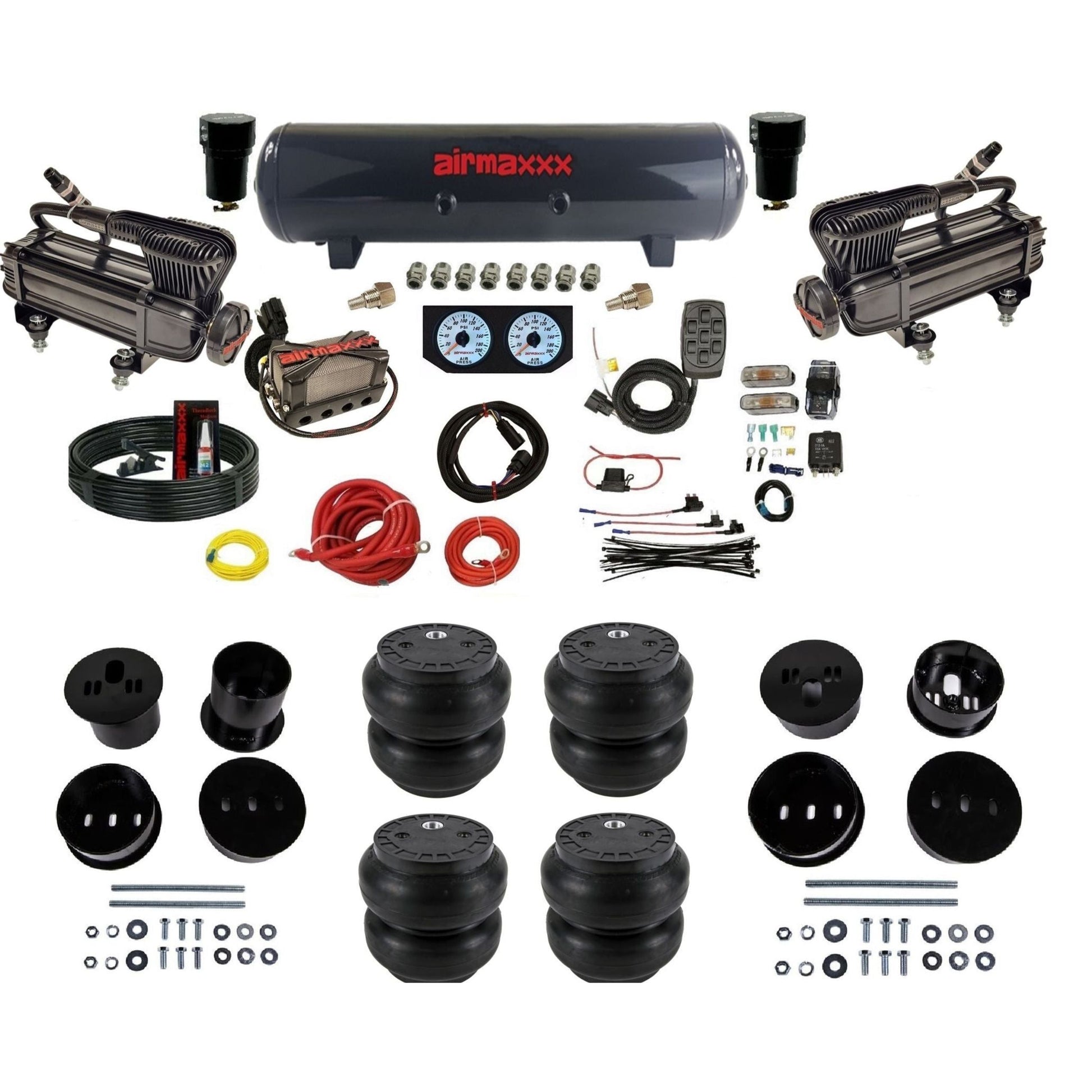 airmaxxx 3/8" X-series air compressor steel tank Slam bags & brackets kit for 1958-1960 Cadillac KCAD58-XB2-57S-X4X7-WK-HFSS7