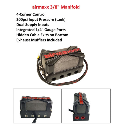 airmaxxx 3/8" X4 air manifold valve 200 PSI with switch harness