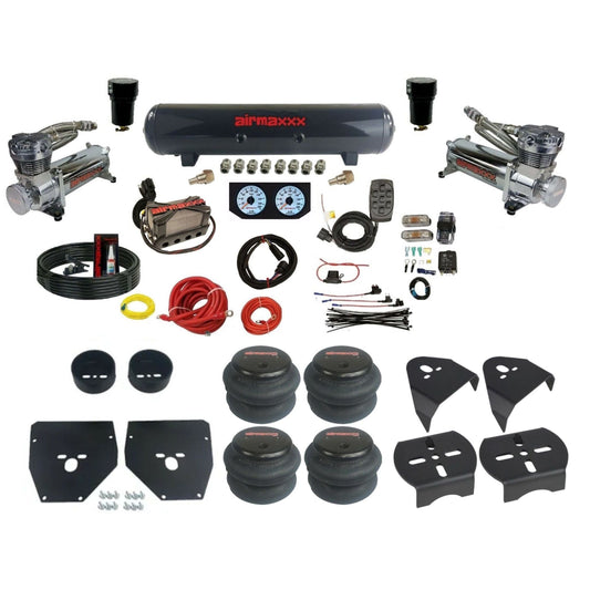 airmaxxx 3/8 air suspension kit w/480 chrome compressors steel tank & 2600 bags for 1973 1987 chevy gmc c10 KC1073-480C2-57S-X4X7-WK-HF