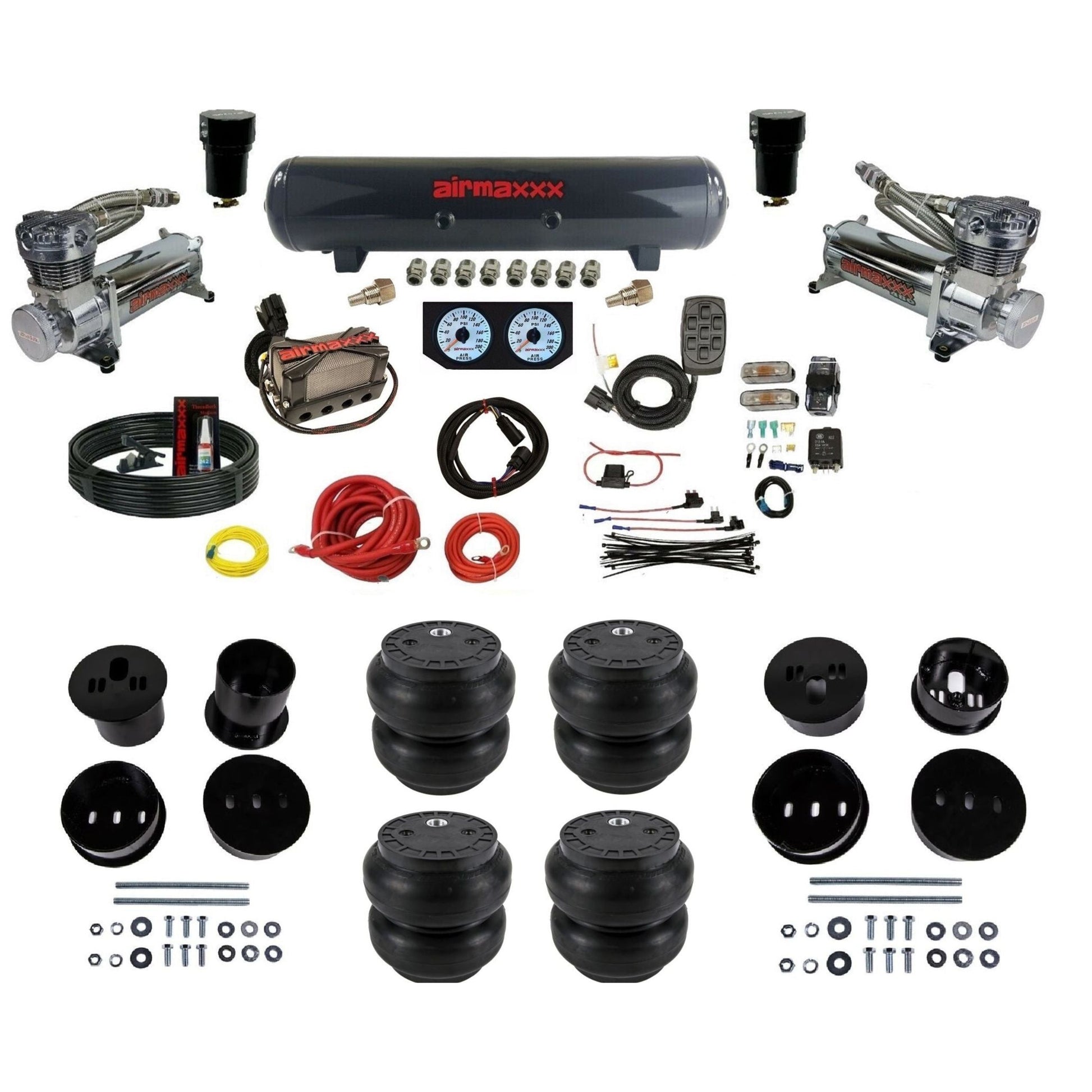 airmaxxx 3/8" chrome 480 air compressor steel tank Slam bags & brackets kit for 1958-1960 Cadillac KCAD58-480C2-57S-X4X7-WK-HFSS7