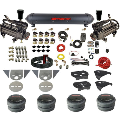 airmaxxx 3/8 fastbag air ride kit with x-series compressors aluminum air tank and 2500 bags KTOR-XB2-838-59ABK-7BK-WK-HF