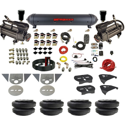 airmaxxx 3/8 fastbag air ride kit with x-series compressors aluminum air tank and Air Lift bags KTOR-XB2-838-59ABK-7BK-WK-HFD25