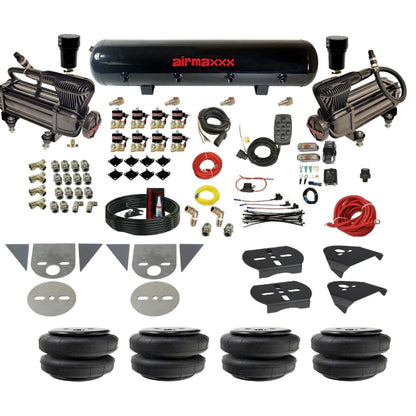 airmaxxx 3/8 fastbag air ride kit with x-series compressors steel air tank and Air Lift bags KTOR-XB2-838-59S-7BK-WK-HFD25