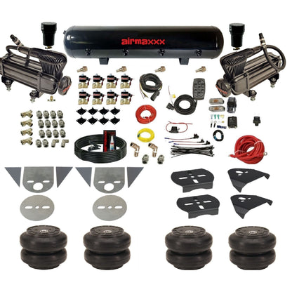 airmaxxx 3/8 fastbag air ride kit with x-series compressors steel air tank and Slam bags KTOR-XB2-838-59S-7BK-WK-HFSS6