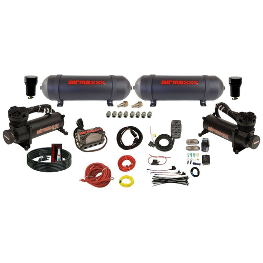 airmaxxx 3/8 x4 air management kit with 480 black & dual 3 gallon black aluminum tanks K480B2-236ABK-X4X7-WK-HF