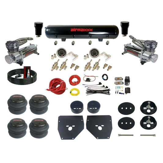 airmaxxx 480 Chrome Compressors Manual Air Suspension Kit 3/8 DLOE Valve steel air tank 2600 Bags & Brackets Fits 1963-72 C10