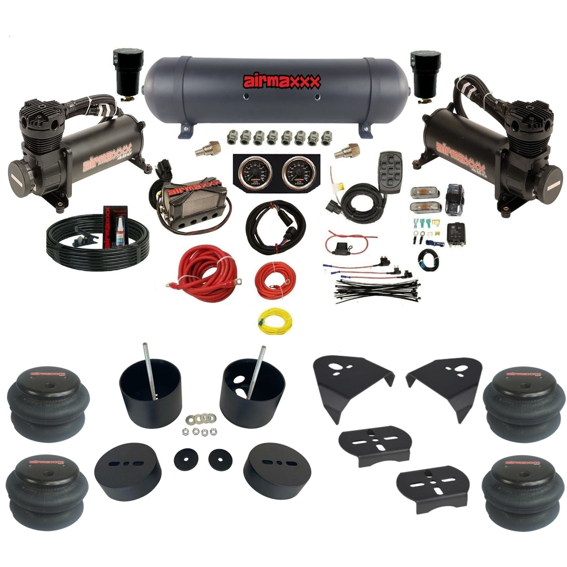 airmaxxx 480 black X4 aluminum air tank 2600 bags and brackets fits 1988-98 Silverado 1500 KGM88-480B2-57ABK-X4X7-WK-HF