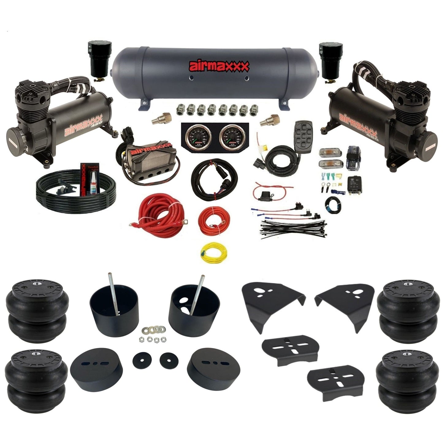 airmaxxx 480 black X4 aluminum air tank Slam bags and brackets fits 1988-98 Silverado 1500 KGM88-480B2-57ABK-X4X7-WK-HFSS7