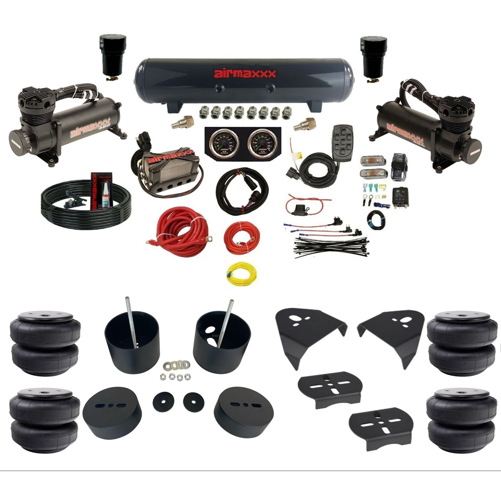 airmaxxx 480 black X4 steel air tank Air Lift bags and brackets fits 1988-98 Silverado 1500 KGM88-480B2-57S-X4X7-WK-HFD26