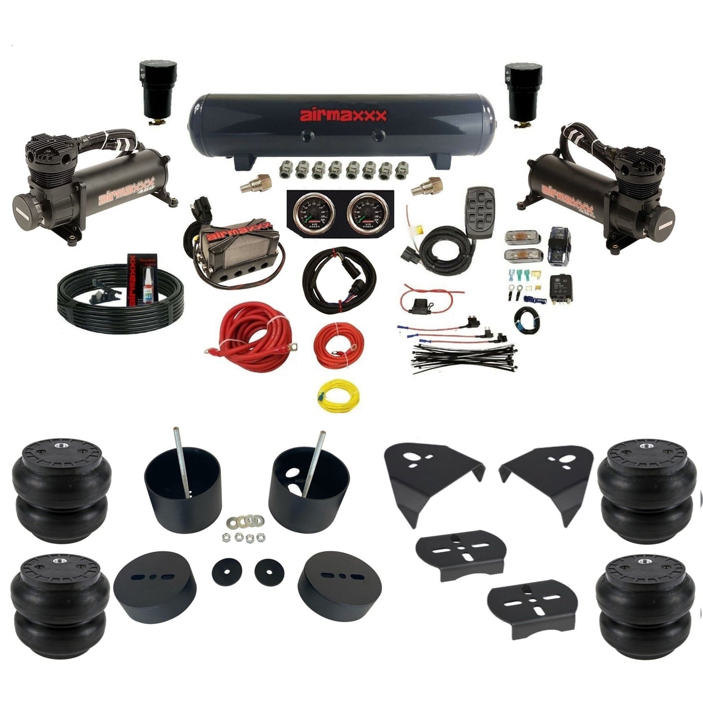 airmaxxx 480 black X4 steel air tank Slam bags and brackets fits 1988-98 Silverado 1500 KGM88-480B2-57S-X4X7-WK-HFSS7