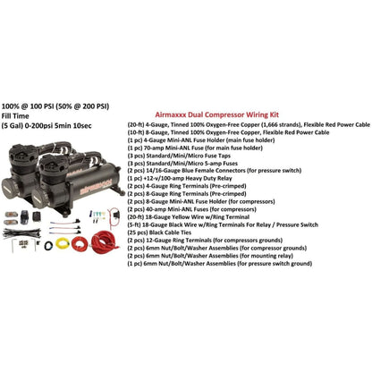 airmaxxx 480 black air compressor dual pack & wiring kit included in kit