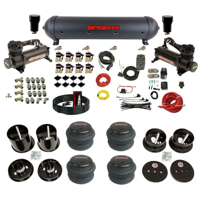 airmaxxx 480 black air compressors 2600 bags and aluminum tank for air suspension kit Fits 1963-64 cadillac KCAD63-480B2-838-59ABK-7BK-WK-HF