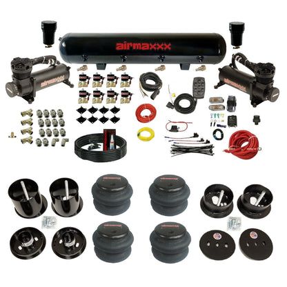 airmaxxx 480 black air compressors 2600 bags and steel tank for air suspension kit Fits 1963-64 cadillac KCAD63-480B2-838-59S-7BK-WK-HF