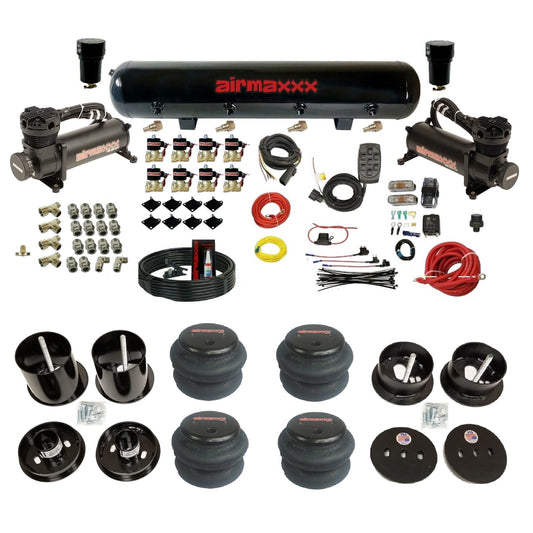 airmaxxx 480 black air compressors 2600 bags and steel tank for air suspension kit Fits 1963-64 cadillac KCAD63-480B2-838-59S-7BK-WK-HF