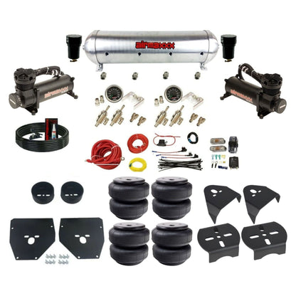 airmaxxx 480 black air compressors 3/8 manual toggles Air Lift bags raw aluminum air tank air suspension kit fits 1973 87 chevy c10 KC1073-480B2-59ARW-4TOG2GA2B-WK-HFD26