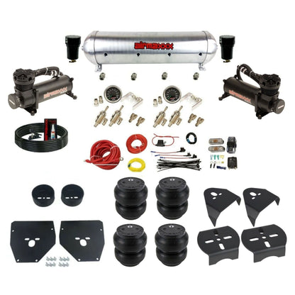 airmaxxx 480 black air compressors 3/8 manual toggles Slam bags raw aluminum air tank air suspension kit fits 1973 87 chevy c10 KC1073-480B2-59ARW-4TOG2GA2B-WK-HFSS7