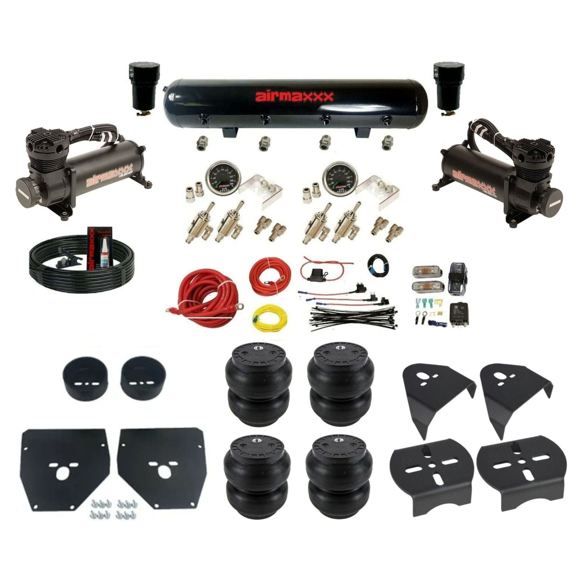 airmaxxx 480 black air compressors 3/8 manual toggles Slam bags steel air tank air suspension kit fits 1973 87 chevy c10 KC1073-480B2-59S-4TOG2GA2B-WK-HFSS7