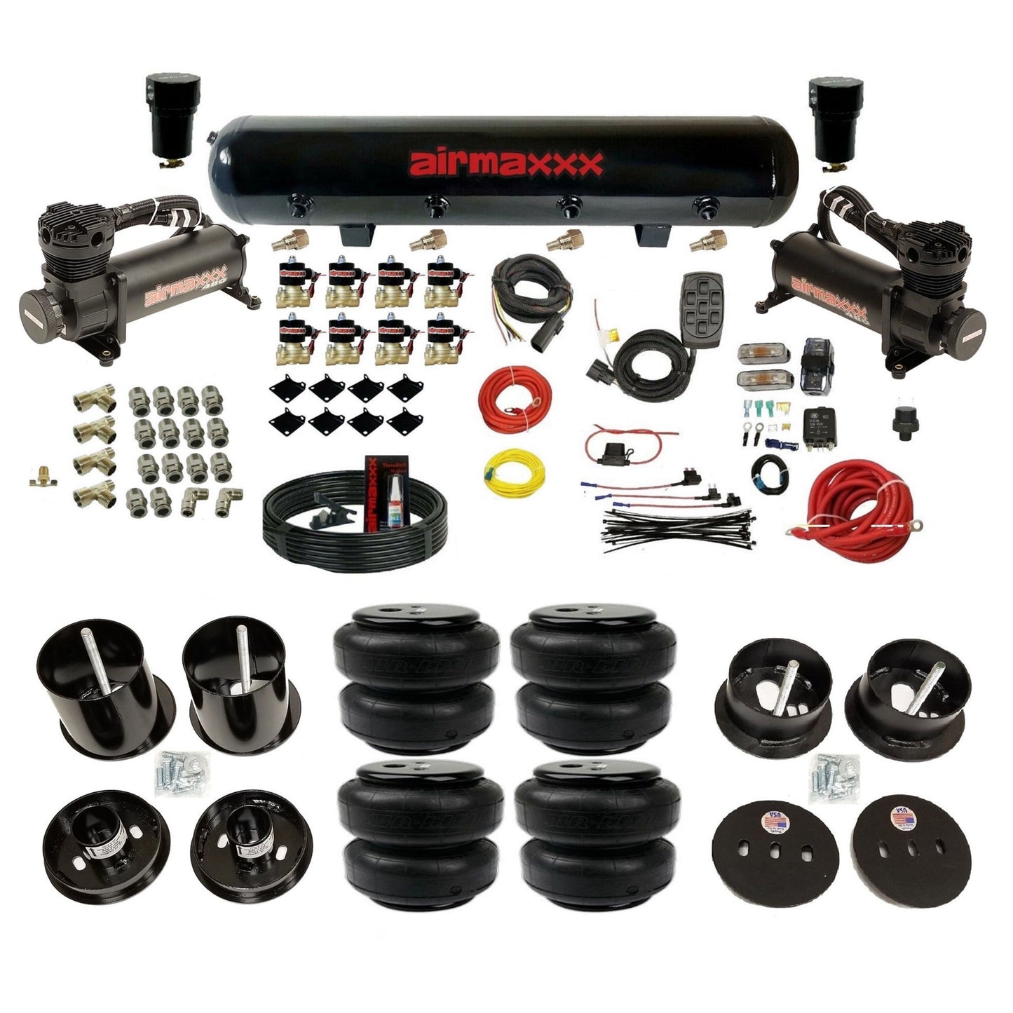 airmaxxx 480 black air compressors Air Lift bags and steel tank for air suspension kit Fits 1963-64 cadillac KCAD63-480B2-838-59S-7BK-WK-HFD25