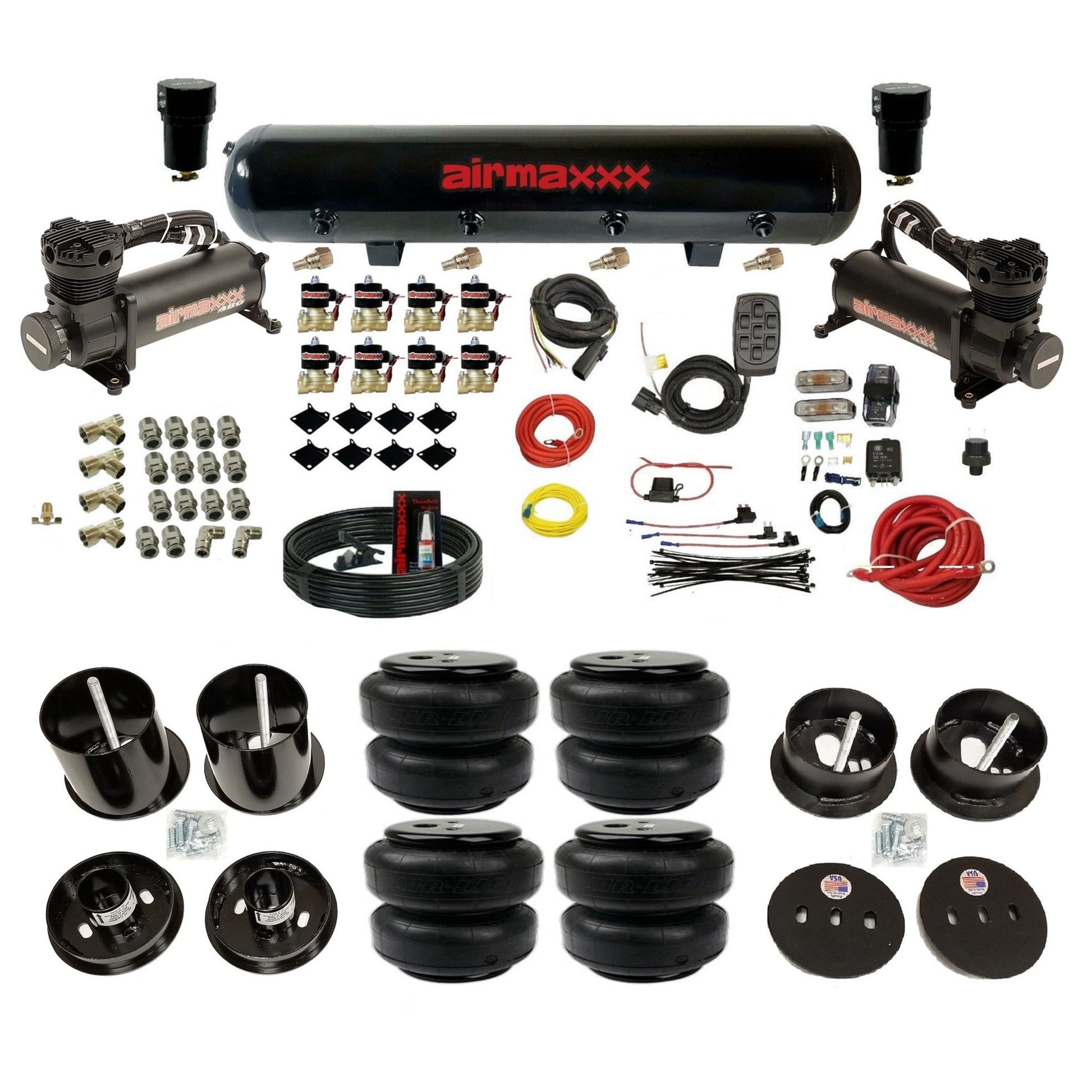 airmaxxx 480 black air compressors Air Lift bags and steel tank for air suspension kit Fits 1963-64 cadillac KCAD63-480B2-838-59S-7BK-WK-HFD25