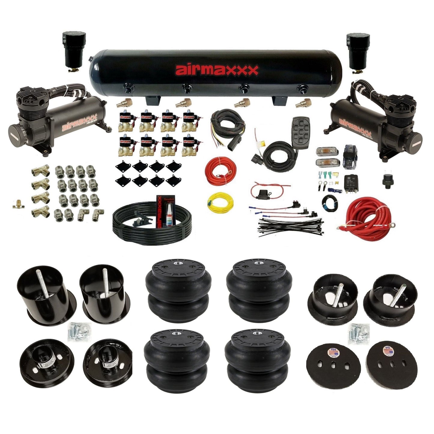 airmaxxx 480 black air compressors Slam bags and steel tank for air suspension kit Fits 1963-64 cadillac KCAD63-480B2-838-59S-7BK-WK-HFSS7