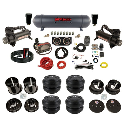 airmaxxx 480 black air compressors X4 manifold aluminum air tank Slam bags & brackets fits 1963 Cadillac KCAD63-480B2-57ABK-X4X7-WK-HFSS7