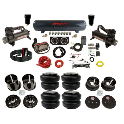 airmaxxx 480 black air compressors X4 manifold steel air tank Air Lift bags & brackets fits 1963 Cadillac KCAD63-480B2-57S-X4X7-WK-HFD25