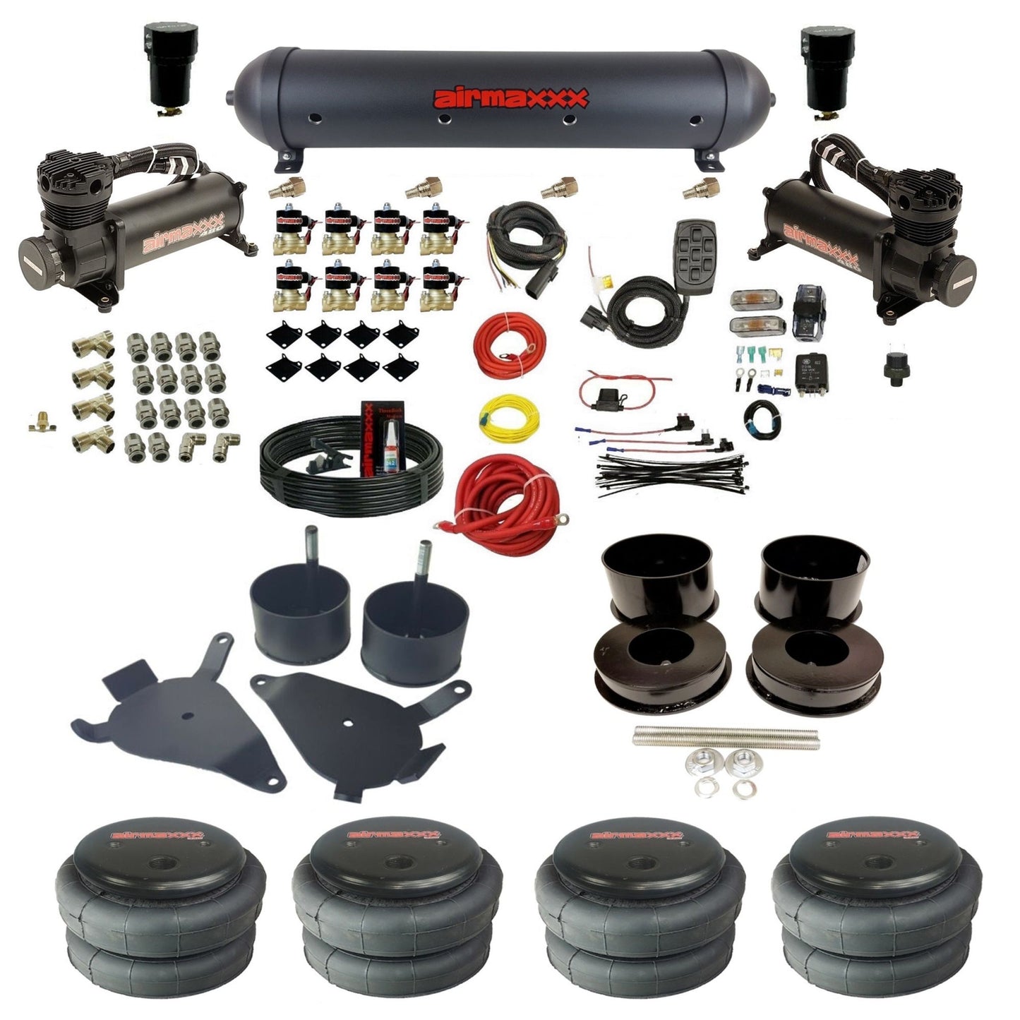 airmaxxx 480 black air compressors aluminum air tank 2500 bags with brackets and install kit KGBDY-480B2-838-59ABK-7BK-WK-HF