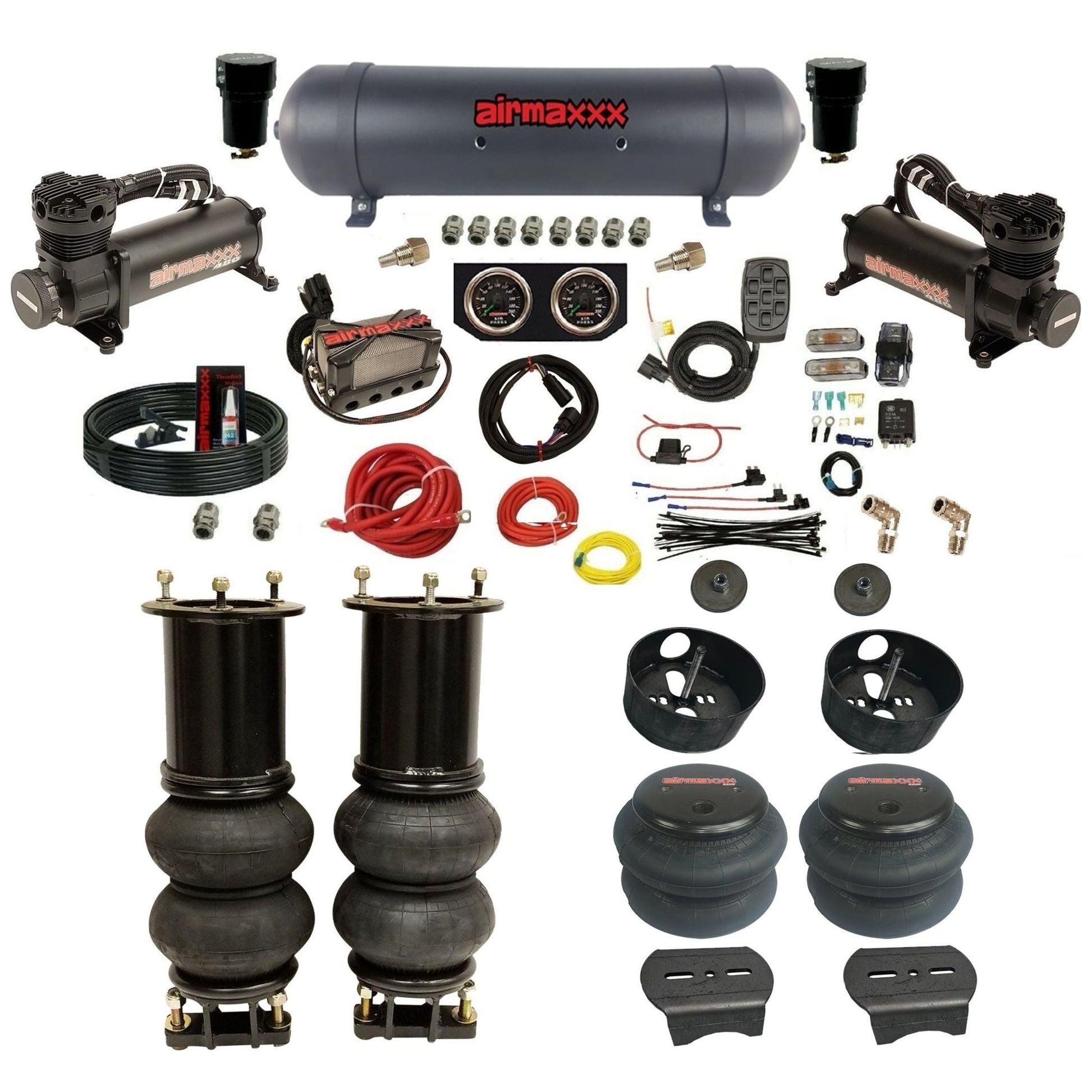 airmaxxx 480 black air compressors aluminum air tank 2600 bags & brackets w/X4 kit KSUV07-480B2-57ABK-X4X7-WK-HF