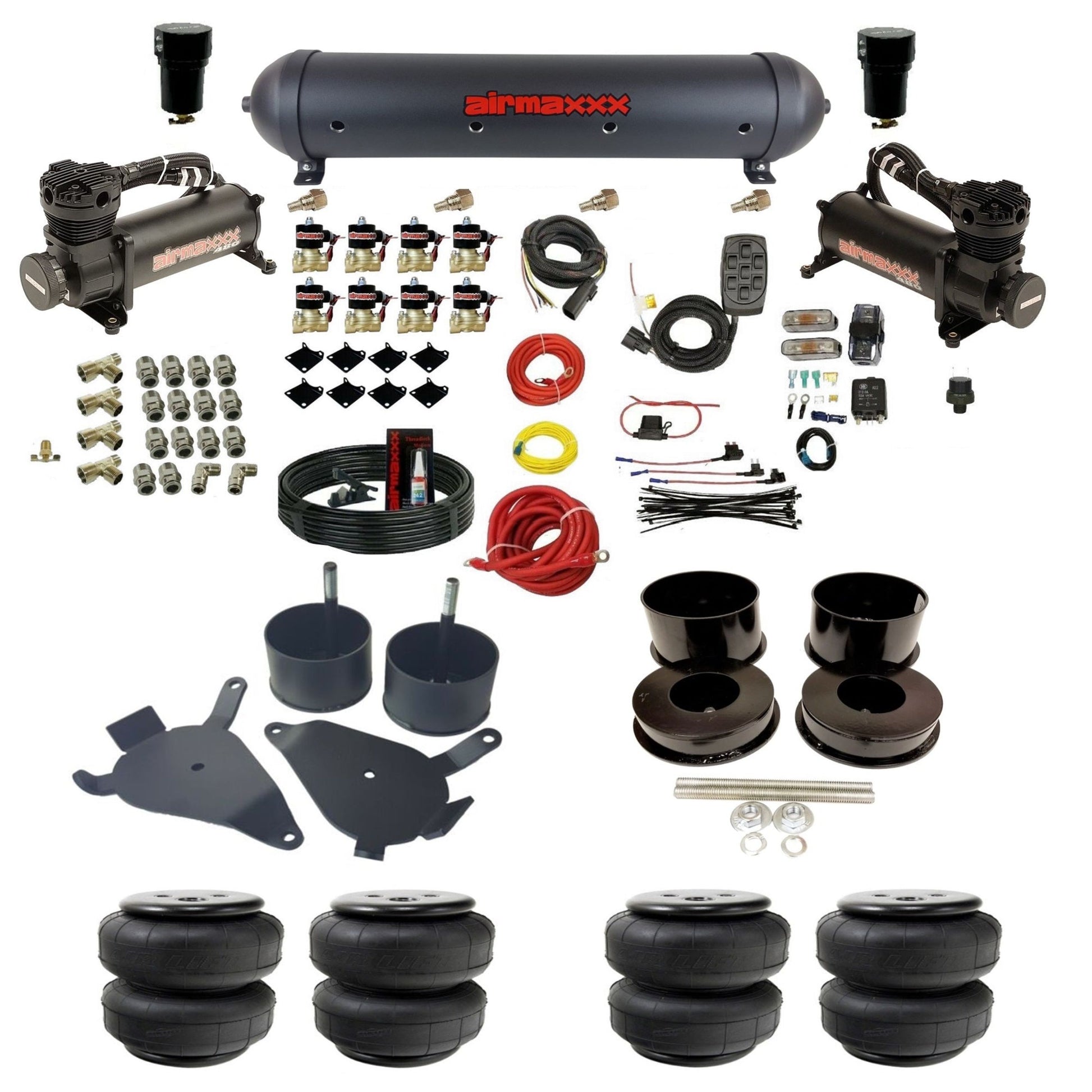 airmaxxx 480 black air compressors aluminum air tank Air Lift bags with brackets and install kit KGBDY-480B2-838-59ABK-7BK-WK-HFD25