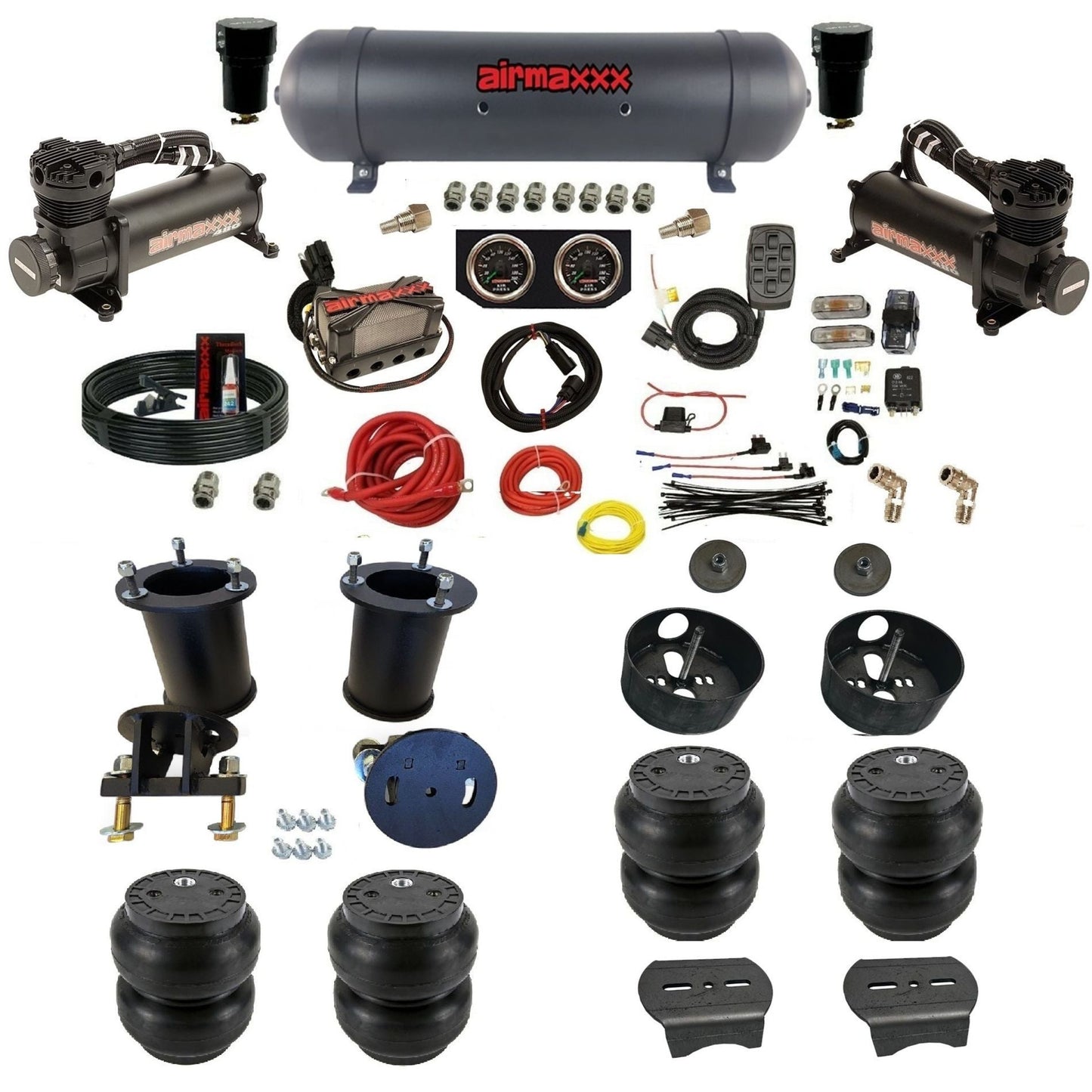 airmaxxx 480 black air compressors aluminum air tank Slam bags & brackets w/X4 kit KSUV07-480B2-57ABK-X4X7-WK-HFSS7