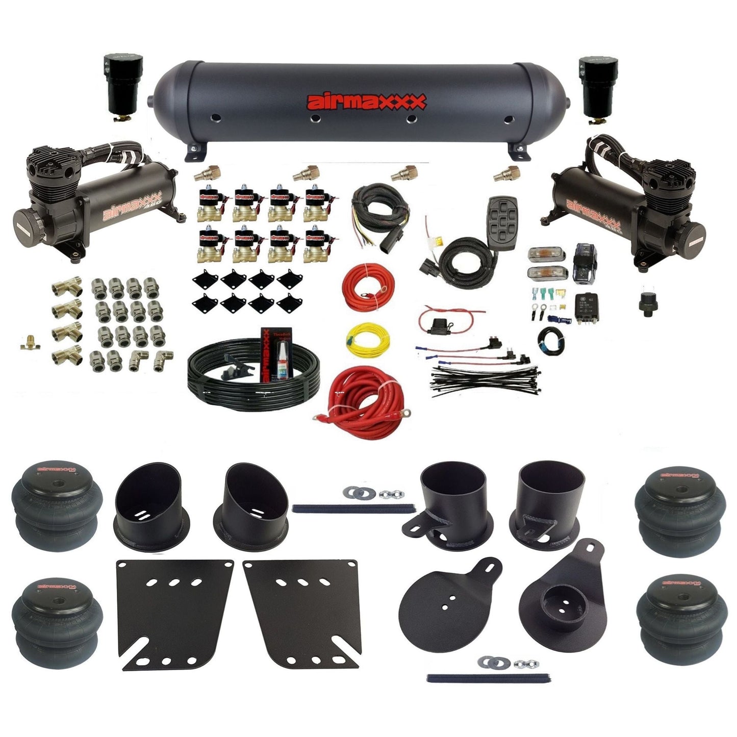 airmaxxx 480 black air compressors black aluminum air tank 2600 bags & brackets Air Suspension Kit for 1958-1964 Chevy Impala KIMP58-480B2-838-59ABK-7BK-WK-HF