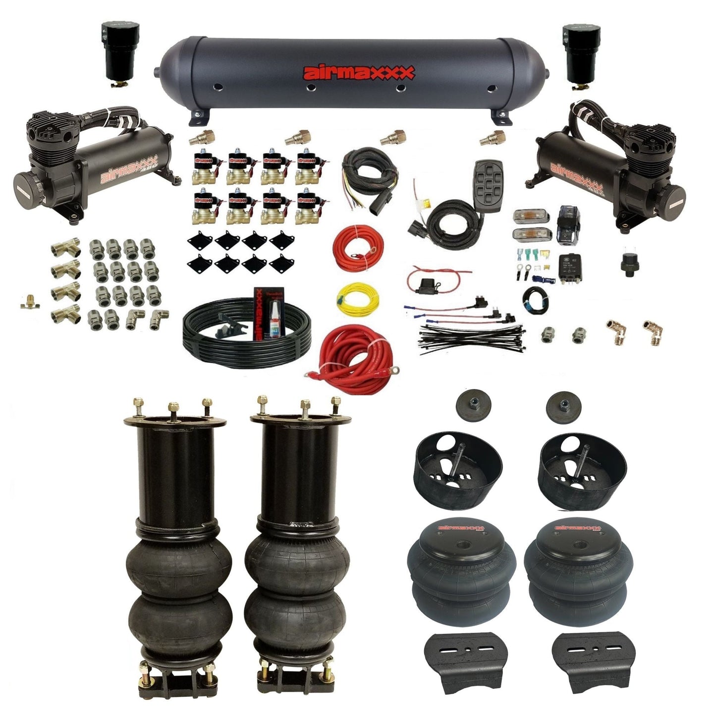 airmaxxx 480 black air compressors black aluminum air tank 2600 bags & brackets fits 2007-18 tahoe KSUV07-480B2-838-59ABK-7BK-WK-HF