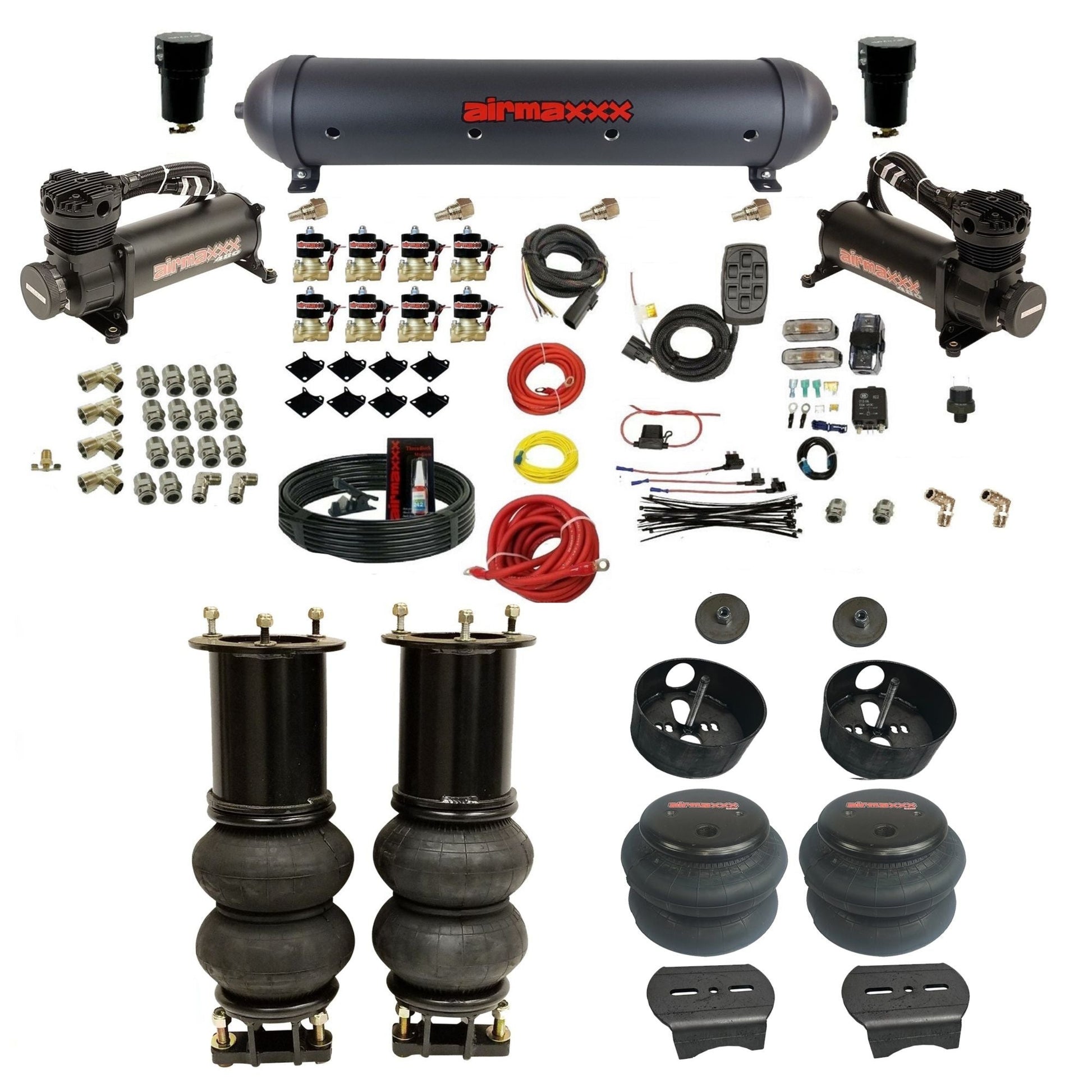 airmaxxx 480 black air compressors black aluminum air tank 2600 bags & brackets fits 2007-18 tahoe KSUV07-480B2-838-59ABK-7BK-WK-HF