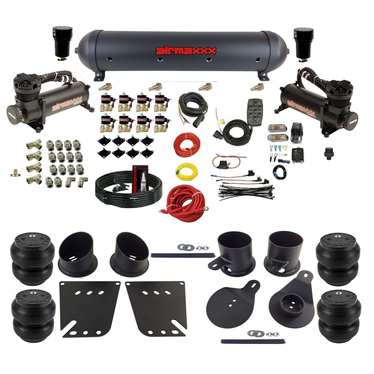 airmaxxx 480 black air compressors black aluminum air tank Slam bags & brackets Air Suspension Kit for 1958-1964 Chevy Impala KIMP58-480B2-838-59ABK-7BK-WK-HFSS7