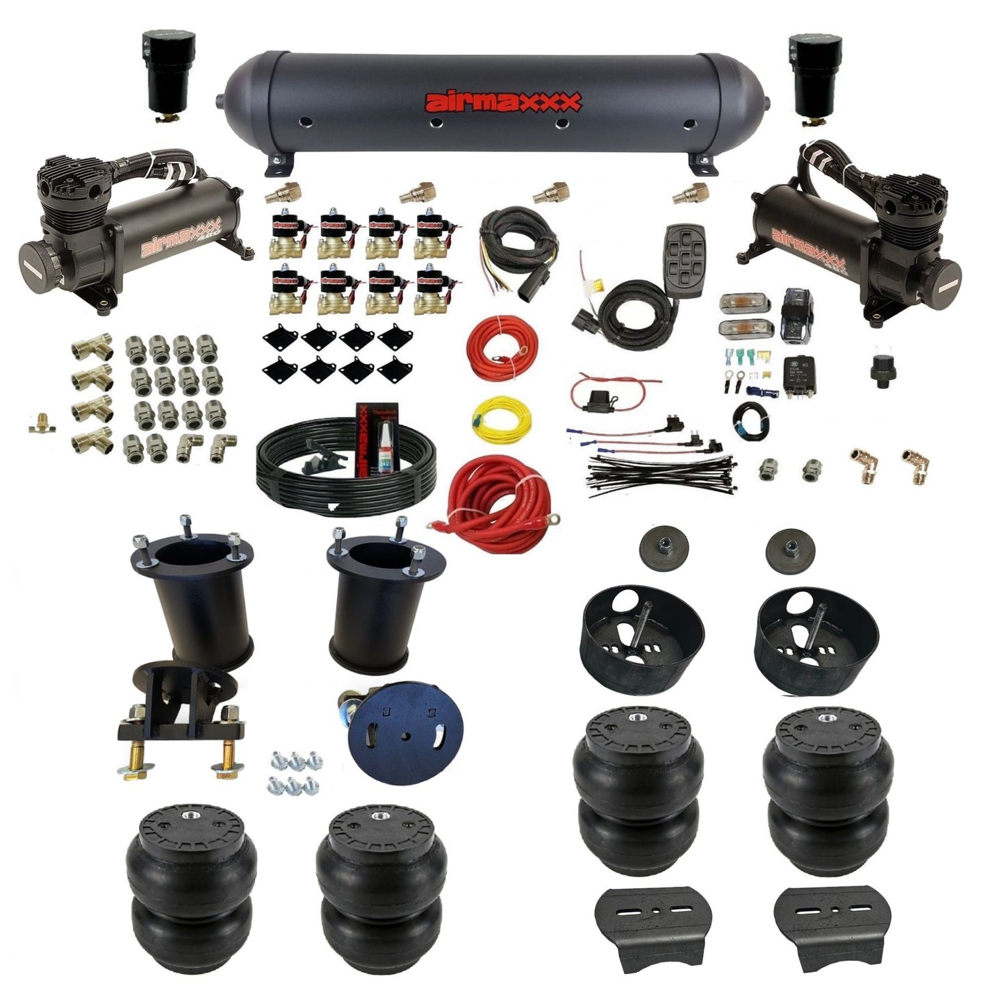 airmaxxx 480 black air compressors black aluminum air tank slam bags & brackets fits 2007-18 tahoe KSUV07-480B2-838-59ABK-7BK-WK-HFSS7