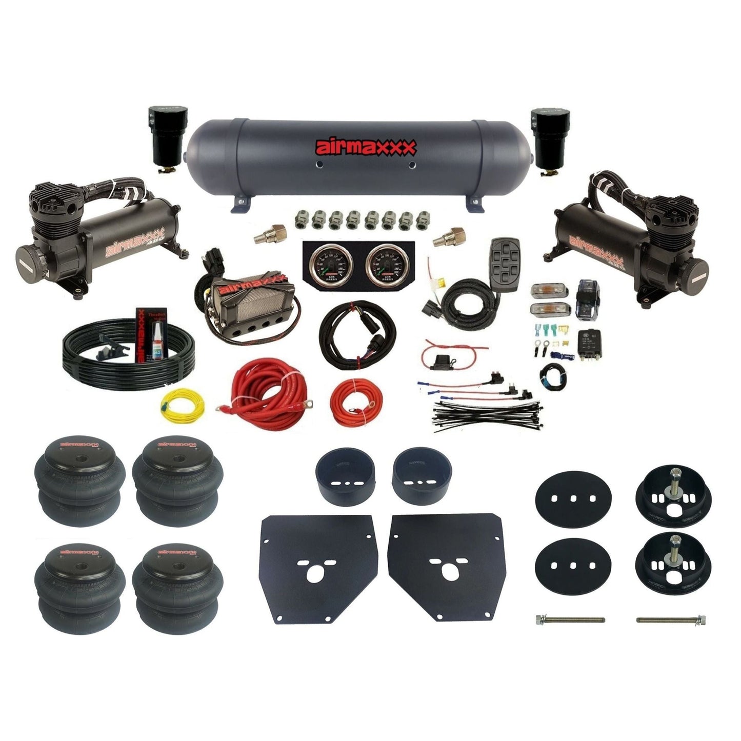 airmaxxx 480 black air compressors black aluminum air tank w/2600 bags & brackets for air suspension kit Fits 1963-72 Chevy C10 2wd KC1063-480B2-57ABK-X4X7-WK-HF